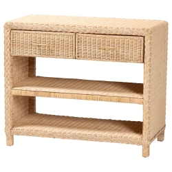 bali & pari Lanica Braided Natural Rattan Console Table with Drawers and Shelves - Coastal Style Storage Cabinet for Entryway, Living Room, or Bedroom, 35"